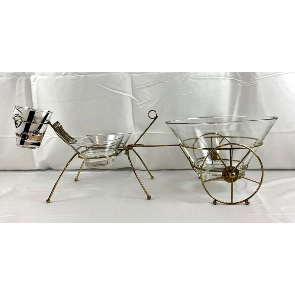 Vintage 50s Gay Fad Horace Donkey Chip & Dip Set MCM Serving Glass & Metal Rare